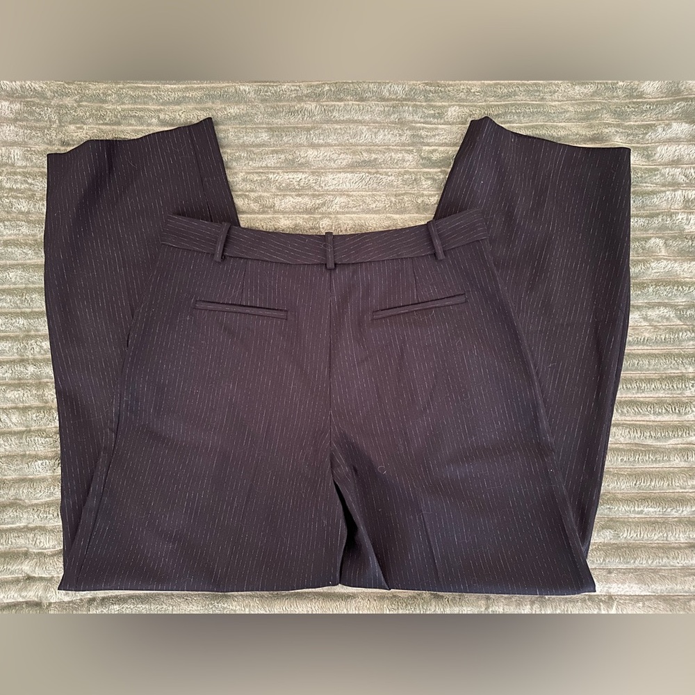Zara - Navy Blue Pinstriped Pleated Straight Leg Pants - Picture 9 of 11